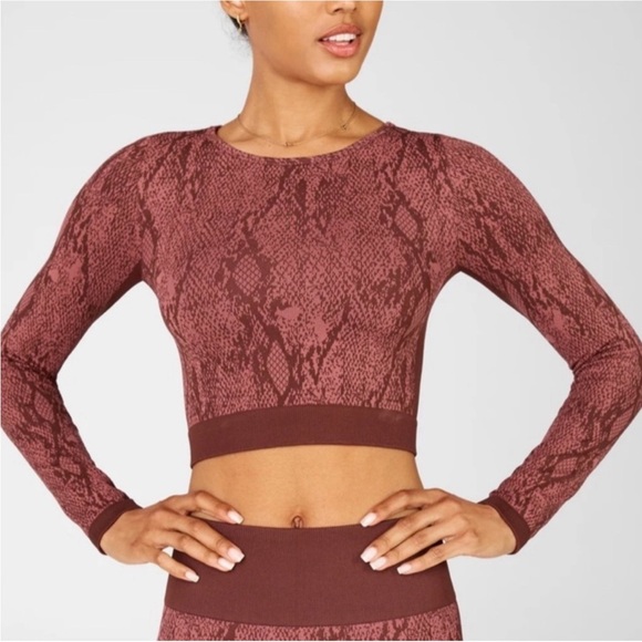 Fabletics Maroon Snake Print Long Sleeve Bodysuit - Picture 1 of 8